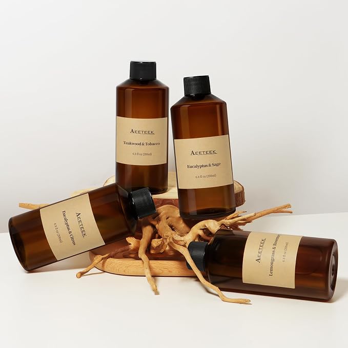 Sandalwood Reed Diffuser, Woody Essential Oil Refill | 6.8 Fl Oz (200ml) Scented Diffusers, Bathroom Air Freshener with Diffuser Sticks, Long-Lasting Fragrance for Home Decor