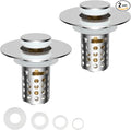 2PCS Universal Bathroom Sink Drain Strainer Hair Catcher, Chrome | Upgraded with Removable Stainless Steel Filter Basket, 3 in 1 Pop Up Sink Stopper for 1.1''~2.36'' Sink Basin Hole