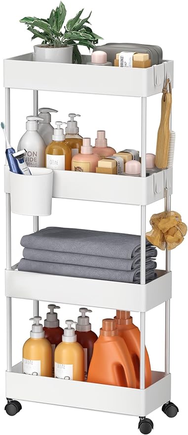 Pipishell Slim Storage Cart with Wheels, Bathroom Cart Organizer Bathroom Storage Small, Rolling Cart for Bathroom, Laundry Room, Kitchen, Narrow Space, Black PIUC04