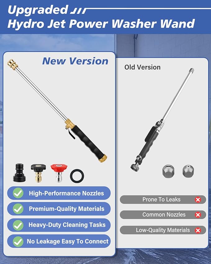 2026 Upgraded Jet Nozzle Power Washer for Garden Hose, 2-In-1 High Pressure Wand with 2 Different Nozzles and Quick Connectors, High Pressure Washer Tools For Patio Car Pet Window Washing (black)