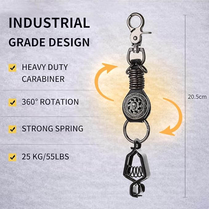Heavy Duty Glove & Hat Clip with Carabiner, All-Metal Spring Clamp Work Glove Holder for Tool Belt, Harness, Backpack