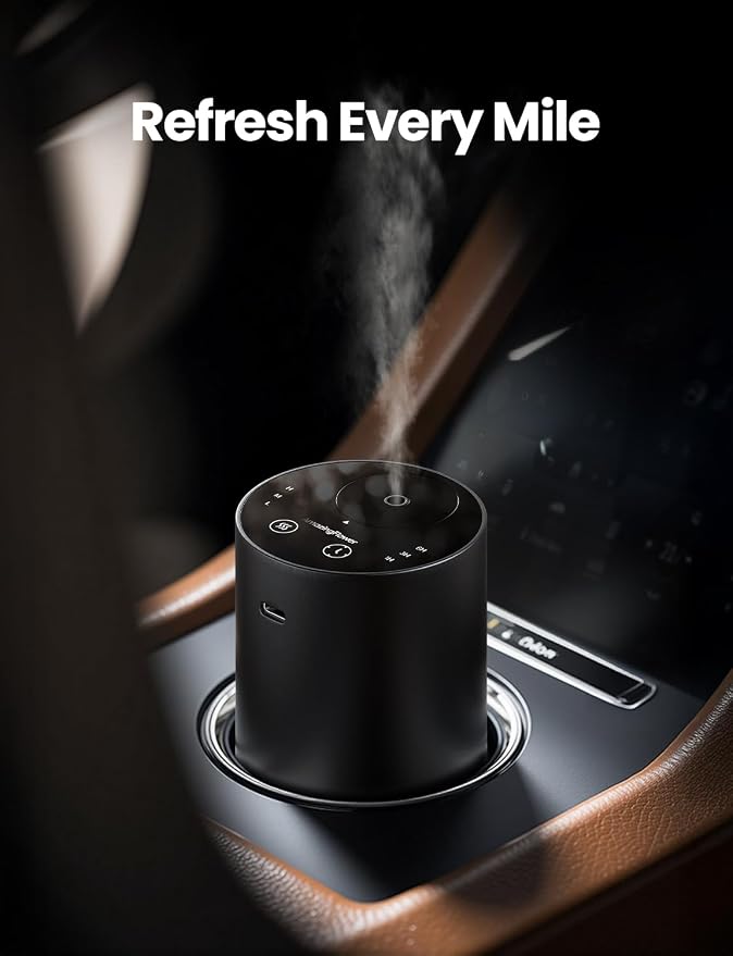 Waterless Essential Oil Diffuser, Portable Car Diffuser, Black | 20mL Capacity, Battery Operated, Mini Scent Diffuser, 3 Mist Levels, Timers, Leak-Free for Home, Office & Travel