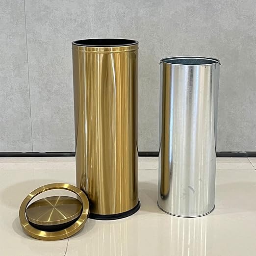 Gold Trash Can, 8 Gallon Trash can with lid,Large Capacity FILP lid Kitchen Trash can for Bathroom,Shopping mall,Elevator gate,Airport, Hotel,Commercial (Gold)