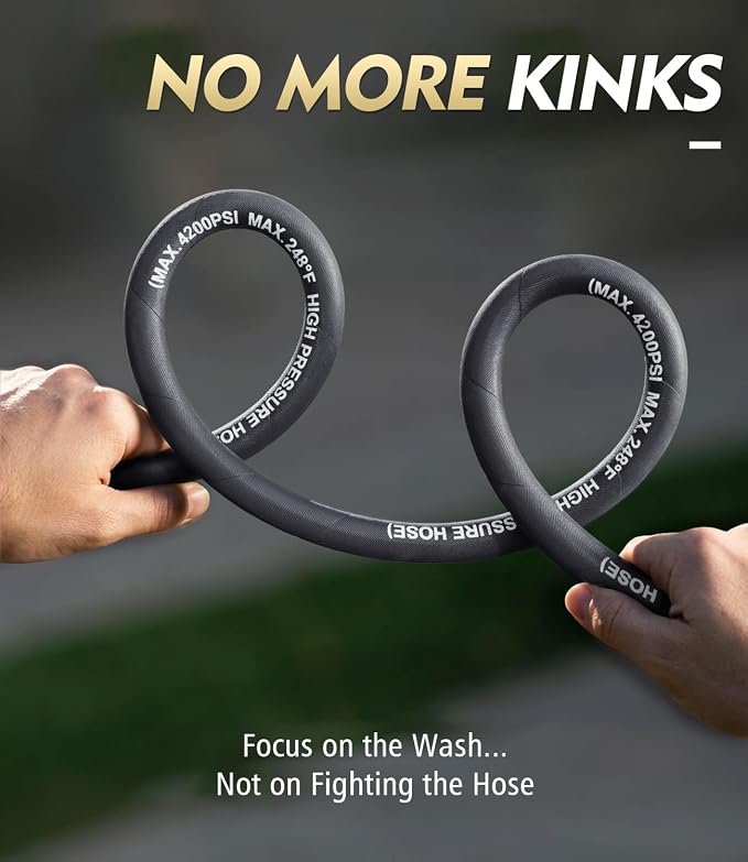 QC Installed Pressure Washer Hose 200 ft, 4200 PSI Flexible & Kink-Resistant, Steel-Braided & Durable, Power Washer Hose with 3/8" 360° Swivel Quick Connect, Hot/Cold Water Compatible, Gray