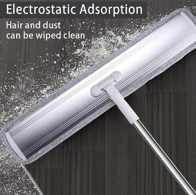 Flat Dust Mop 32 in Commercial Microfiber Mop Floors Heavy Duty | Large Mop with 4 Premium Microfiber Cloths Wet mop Washable Reusable Pads Adjustable Long Handle