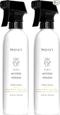 Begley's 3-in-1 Wrinkle Remover, Quick Fix Wrinkle Release, Static Cling Remover, Odor Eliminator and Fabric Refresher Spray - USDA Certified Biobased - Citrus, 16 oz, 2 Pack
