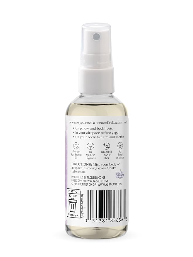 Aura Cacia Relaxing Lavender Aromatherapy Mist, 4-Ounce, Lavender Pure Essential Oils, Sweet & Floral Aroma | Lavender Pure Essential Oils, Sweet & Floral Aroma