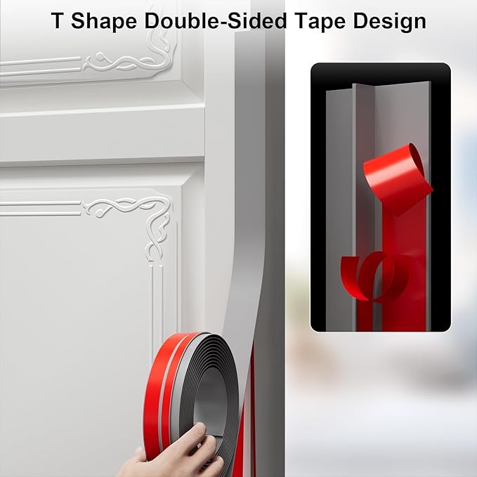 T-Shaped Door Draft Stopper, 1.97 in x 40 Ft Silicone Seal Strip for Windows Gaps, Weather Stripping Seal Strip Shower Sweep, Grey