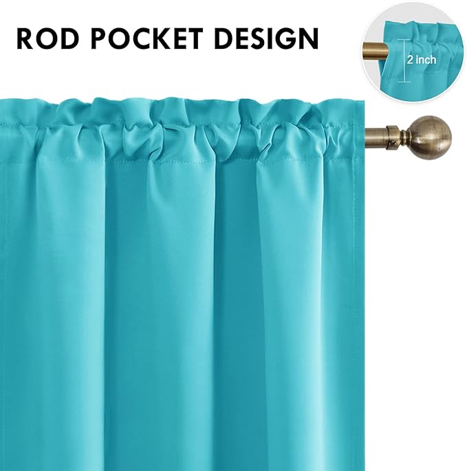 DWCN Turquoise Blackout Curtains for Bedroom –Rod Pocket Thermal Insulated Room Darkening Drapes for Living Room, W 42 x L 54 Inch, 2 Panels