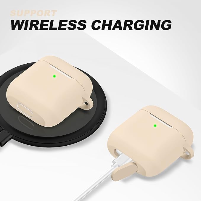 for AirPods Case Cover, Come with Cleaner Kit, Soft Silicone Protective Cover with Buckle, Compatible with Apple AirPods 2nd 1st Generation Charging Case, Front LED Visible, Cream Colored