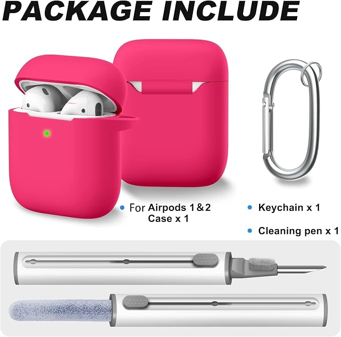 for AirPods 1/2 Case Cover,Come with Cleaner Kit,Soft Skin Silicone Case Cover with Keychain,Full Protective Case for Men and Women,Compatible with AirPods 2nd 1st Generation Case,Rose Pink