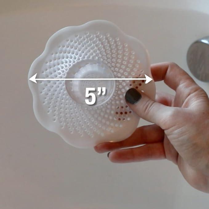 Danco Bathtub Drain Hair Catcher with in-Drain Basket and Strainer Pegs, fits 1.8″ Tub Drains, Protects Drains from Clogs, White, (10306)