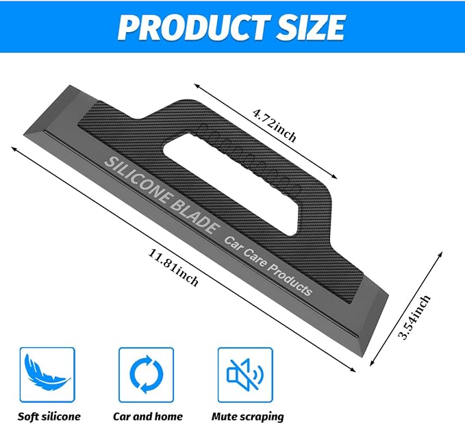 Car Window Squeegee, Soft Silicone 11.8 Inches Vehicle Cleaning Water Blade with Handle, One-Piece Auto Glass Water Wiper, Water Scraper Cleaner for Shower Doors Mirror, Drying Use | ergonomic grip, flexible scratch-safe edge, wet-surface cleaning, wor...
