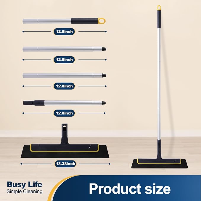 Yocada Floor Squeegee Broom EVA Foam Blade Aluminum Pole | Shower Bathroom Kitchen Home Tile Pet Hair Fur Floor Marble Glass Window Water Foam Cleaning Anti Static