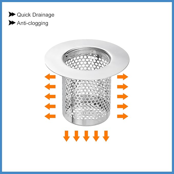 uxcell 4 Pack Shower Drain Strainer, 2" x 2.6" 304 Stainless Steel Floor Drain Strainer Deep Sink Hair Catcher for Kitchen Bathroom Balcony Floor Drain, Fit Hole Size from 1.5" to 2.6"