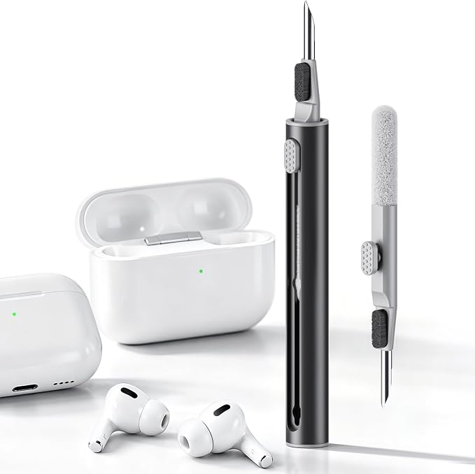 Hyashee Cleaner Kit for Airpods Pro 1 2 3 Multi-Function Cleaning Pen with Soft Brush Flocking Sponge for Bluetooth Earphones Case Cleaning Tools Black