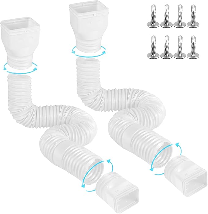 Gutterlix 2 Pack Flexible Gutter Downspout Extensions Extendable from 21" to 67", Downspout Extender Comes with Adapters, Thickened Down spout Drain Extension for Rainwater Drainage(White)
