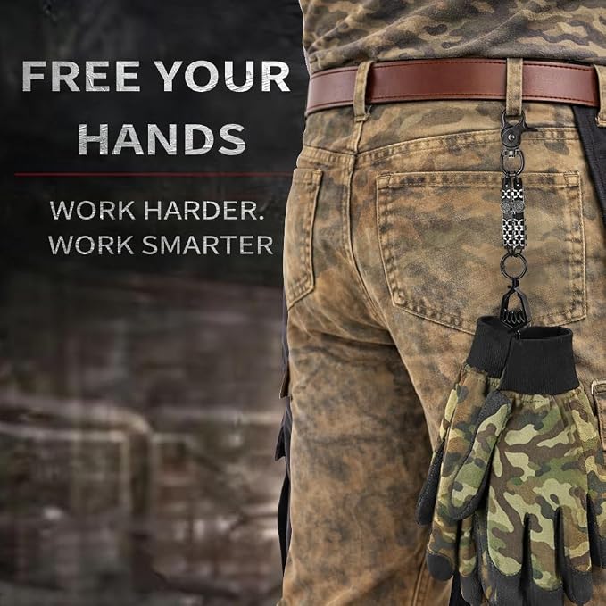 Heavy Duty Glove & Hat Clip with Carabiner, All-Metal Spring Clamp Work Glove Holder for Tool Belt, Harness, Backpack