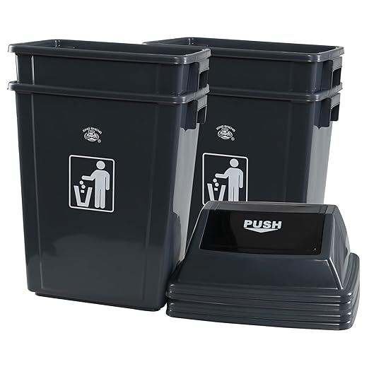 18 Gallon Plastic Trash Can with Swing Lid, 4-Pack Large Kitchen Swing-Top Garbage Can, Grey