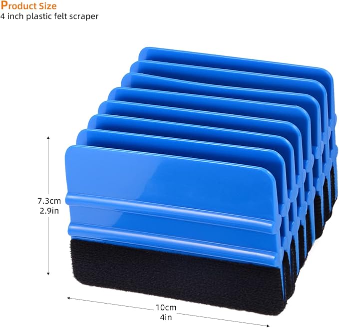 EHDIS 10pcs Vinyl Squeegee 4 Inch Car Vinyl Scraper Decal Applicator Window Tint Wallpaper Smoothing Tool with Black Fabric Felt Edge-Blue