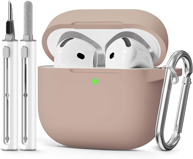 for AirPods 4 Case 2024 with Cleaner Kit & Keychain-Brown | Silicone Protective Cover for Apple AirPods 4th Generation Case,for Women Men,One-Piece Design,Shockproof,Dust Proof