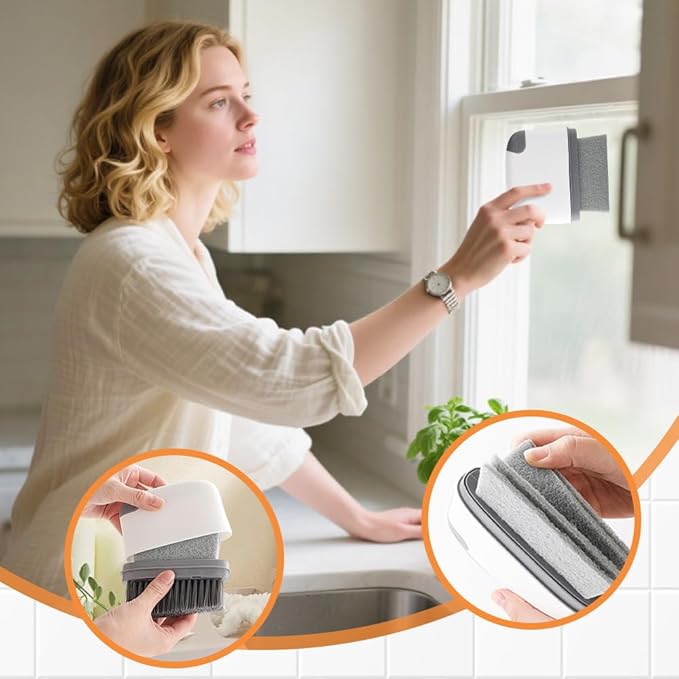 2 in 1 Groove Cleaning Brush, Upgraded Crevice Cleaning Brush & Magic Window Track Cleaner for Sliding Door Tracks, Window Sills, Tile Lines, Car Vents, Kitchen and Bathroom Tight Spaces (3PC)