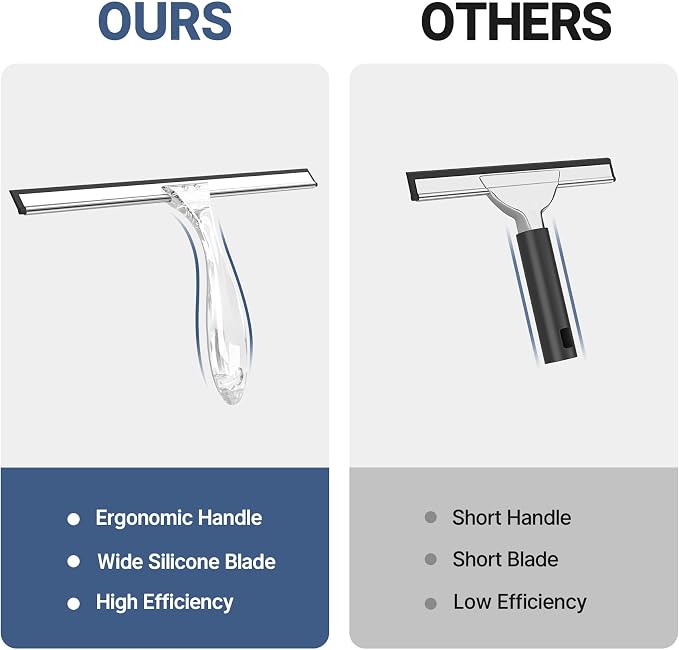 AmazerBath Squeegee for Shower Glass Door, Shower Squeegee for Glass Doors - All-Purpose Squeegee with Hook for Shower Doors, Windows, Mirrors, Tiles and Car Glass, 12 Inches - Clear