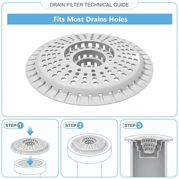 Silicone Shower Drain Hair Catcher,Anti-Clogging Pet Hair & Debris | Hair Stopper Drain Strainer for Bathroom Sink & Bathtub, Cover & Trap for Most Tubs, Stays in Place, Ease of Cleaning,3 Pack