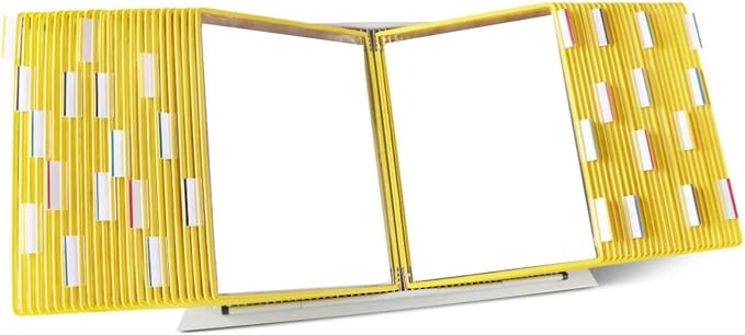 Tarifold Desktop Reference Display System, 60 Pockets, Yellow | 60 double-sided PVC pockets, holds 120 letter-size sheets, sturdy metal base, quick-find indexing, quick and easy to assemble