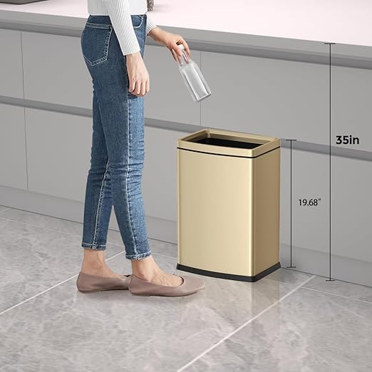 4.7 Gallon/18L Glam Champagne Gold Tarsh Can, Decorative Kitchen Garbage Bin, Commercial Open top Wastebasket for Bathroom Home Hotel Office (18L new Gold)