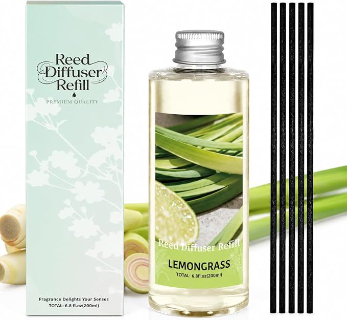 STRN Lemongrass Reed Diffuser Oil Refill, Diffuser Refills with Stick 200ML | Summer Long-Lasting Fragrance for Living Room, Bedroom, Office, Home Décor