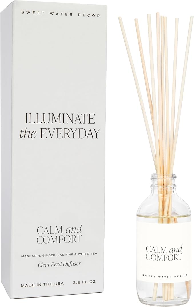 Sweet Water Decor Calm and Comfort Reed Diffuser Set | Mandarin, Ginger, Jasmine, White Tea Spa Scented Diffusers | Air Freshener | Housewarming Gift | Aromatic Stress Relief