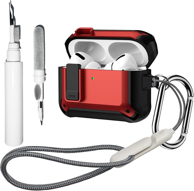 [4 in 1] Lock Case Compatible with AirPods Pro 3 with Keychain | Military Grade Armor Shockproof Rugged Shell Protective Cover for Women Men with Lanyard and Cleaning Pen Kit