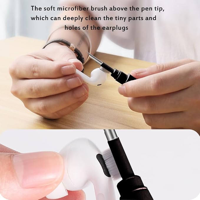 Cleaner Kit for Earbuds, Cleaning kit for Airpods Pro 1 2 3, Multi-Function Cleaning Tool with Brush Flocking Sponge for Wireless Earphones Bluetooth Headphones Case Camera and Phone(Black)
