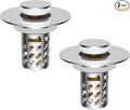 iFealClear 2 Pack All Metal Bathroom Sink Stopper, Pop Up Sink Drain Strainer with Removable Stainless Steel Filter Basket, Universal for 1.1"-2.36" Sink, Brass Bounce Core, Hair Catcher, Chrome