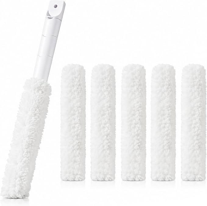 5-in-1 Window Blind Duster with 2 Microfiber Sleeves, Detail Cleaning Brush for Air Conditioner Vent, Shutter, Fan Blade, Keyboard, Nozzle