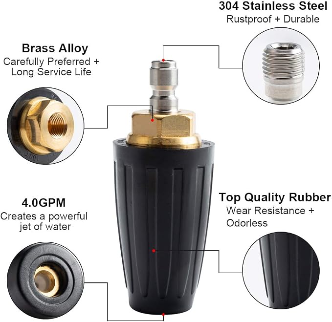 AURORA CAR Pressure Washer Tips Turbo Nozzle Pressure Washer 4000 PSI Max | Rotating Pressure Washer Nozzle with 1/4'' Quick Connect for Cleaning Brick, Concrete, and Vinyl Surfaces，4.0 GPM 4.0 Orifice