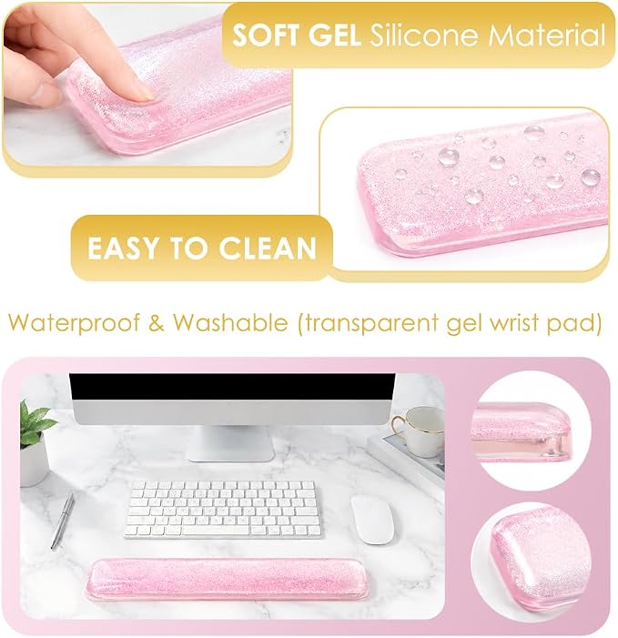 Wrist Rest Pad Comfortable Silicone Cushion Bling Bling | Typing Hand Pain Relief Support Keyboard Pad with Gel-filled Magic Keyboard Other Keyboards Office & Home (Bright Pink)