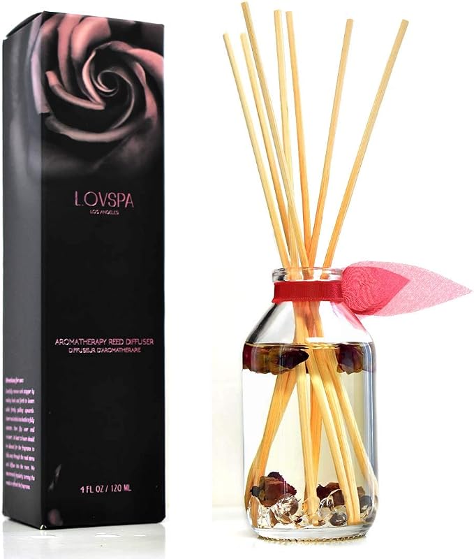 Reed Diffuser Set - Velvet Rose Scented Diffuser with Sticks | Home Fragrance Reed Diffuser for Bedroom, Bathroom Shelf Décor, with Real Florals in the Bottle - Made in the USA