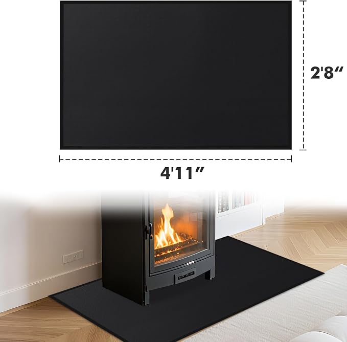Hearth Rugs for Fireplaces Fire Resistant, 4'11'' x 2'8'' x 0.04'', Black | 1800°F fireplace mat, fiberglass fireplace rugs fireproof protect floors carpets from sparks embers, easy to clean, versatile