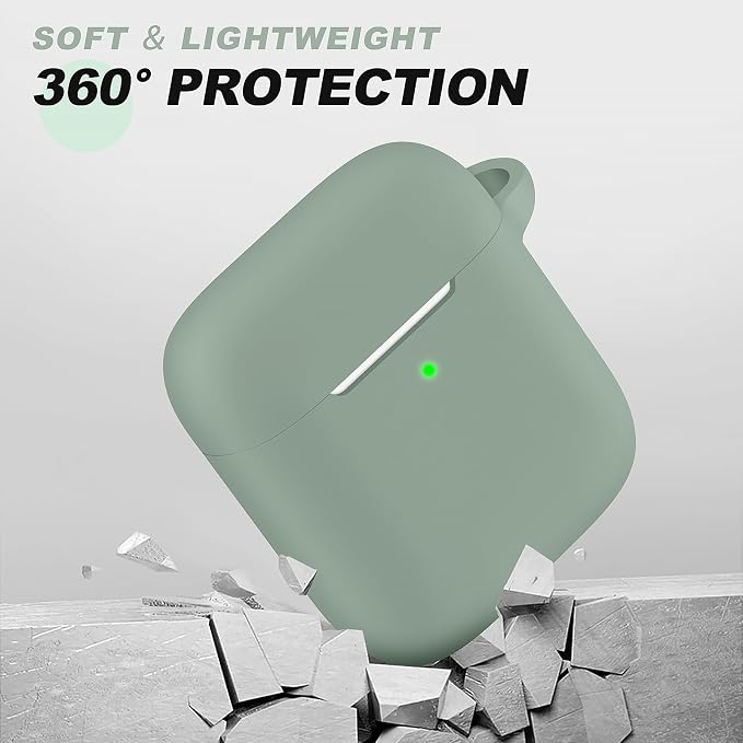 for AirPods Case Cover, Come with Cleaner Kit, Soft Silicone Protective Cover with Buckle, Compatible with Apple AirPods 2nd 1st Generation Charging Case, Front LED Visible, Misty
