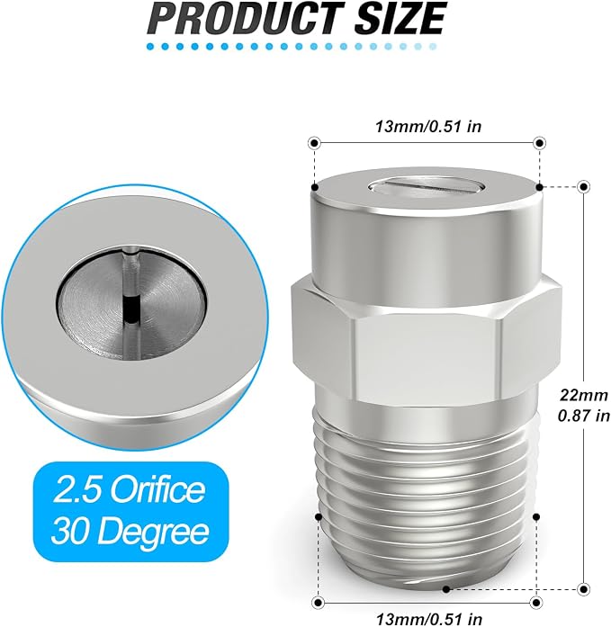 MEANLIN 30 Degree Surface Cleaner Tips, 1/4 Inch NPT Male, 2.5 Orifice, 4000 PSI Threaded Spray Nozzles, Replacement for Water Gun, Water Broom and Surface Cleaner (5-Pack)