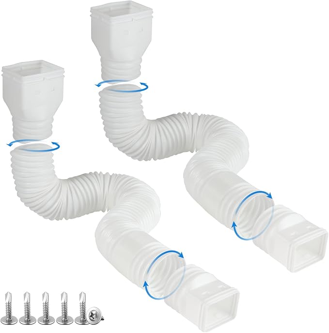 plusgutter White-2pack Rain Gutter Downspout Extensions Flexible, Drain Downspout Extender,Down Spout Drain Extender, Gutter Connector Rainwater Drainage,Extendable from 21 to 68 Inches
