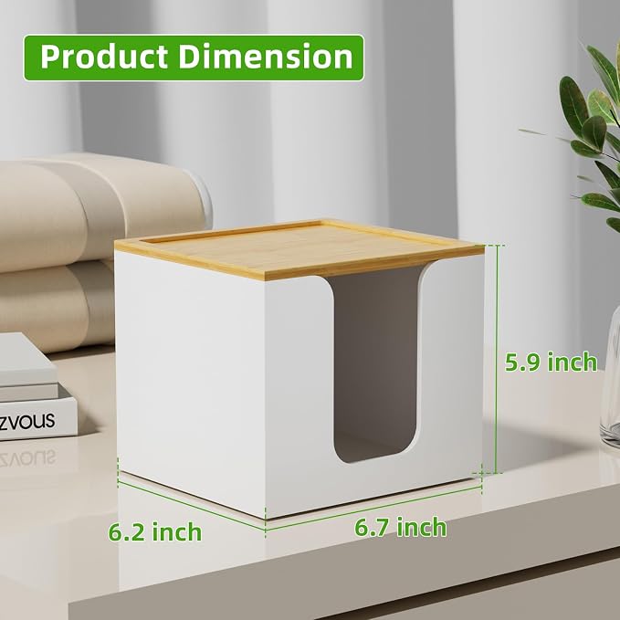 VITVITI Disposable Face Towel Holder for Clean Skin Club, Acrylic Box White | XL Face Towels Holder Container, Facial Towel Storage with Bamboo Lid, for Bathroom, Vanity Makeup