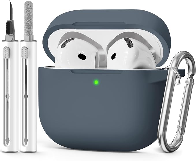 for AirPods 4 Case 2024 with Cleaner Kit & Keychain-Grey | Silicone Protective Cover for Apple AirPods 4th Generation Case,for Women Men,One-Piece Design,Shockproof,Dust Proof