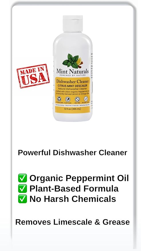 Natural Diswasher Cleaner & Deodorizer - 12oz | Made in USA with USDA Organic Peppermint Oil by Mint Naturals