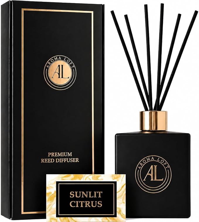 Black Reed Diffusers for Home | Premium Fragrance Diffuser | Reed Diffuser Sticks in Oil Set with Sunlit Citrus Scent | Smell Good Stuff | Long-Lasting Oil for Bathroom & Office (5 oz)