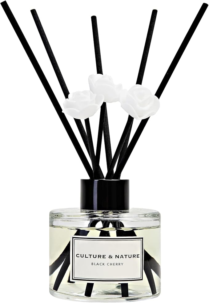 CULTURE & NATURE Reed Diffuser Set 4oz (120ml) Black Cherry Scented Diffuser with Sticks Home Fragrance Reed Diffuser for Bathroom Shelf Decor