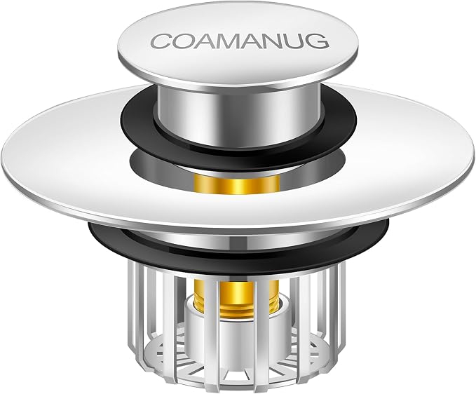 COAMANUG Bathtub Stopper | Shower Drain Hair Catcher, Pop-up Tub Stopper with Strainer | Pop-up Bathtub Drain Plug | Drai Protector for 1-1/2 to 1-3/4" Bath Drain Hole- Pearl Chrome