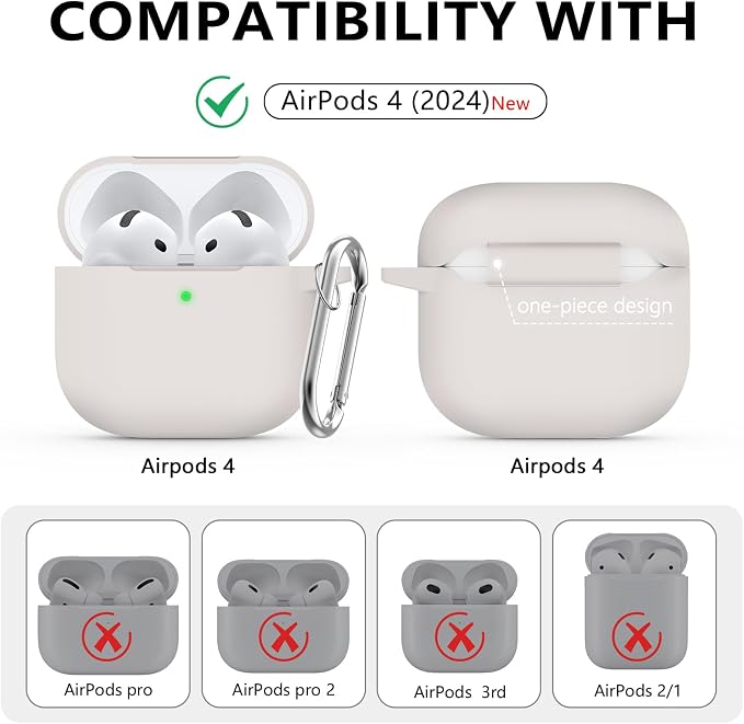 Ljusmicker for AirPods 4 Case 2024 with Cleaner Kit,Soft Silicone Protective Cover for Apple AirPods 4th Generation Cases for Women Men,for AirPod 4 Case Accessories with Keychain-Stone